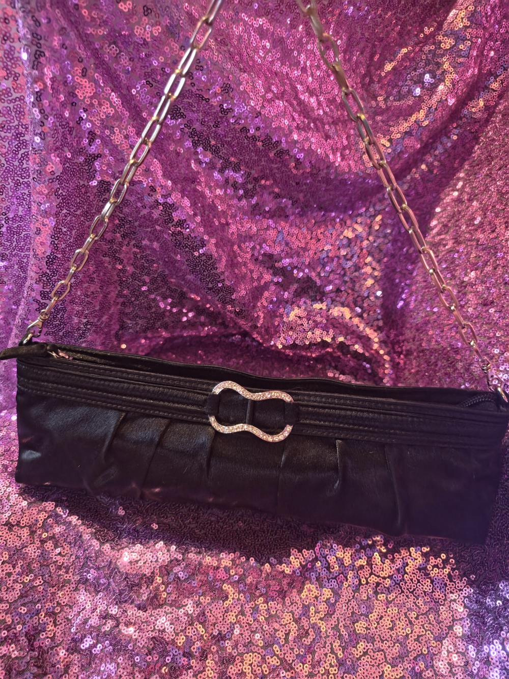 CARLO FELLINI Black Satin Evening Bag